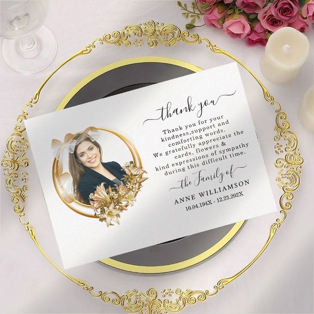 Gold Frame Photo Funeral Thank You Card (Creator Uploaded)