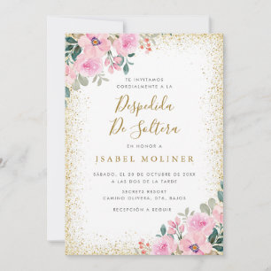 Gold Frame Pink Floral Spanish Bridal Shower Invitation