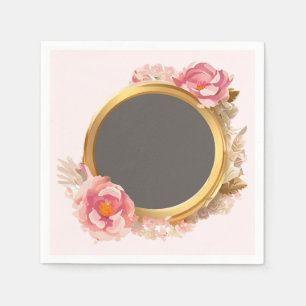 Gold Frame Pink Floral Wreath Napkin