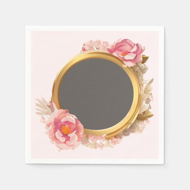 Gold Frame Pink Floral Wreath Napkin (Front)