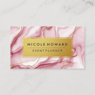 Gold Frame   Pink Marble Background Business Card