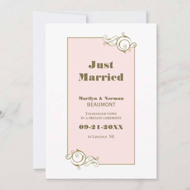 Gold Frame Pink Wedding Announcement (Front)