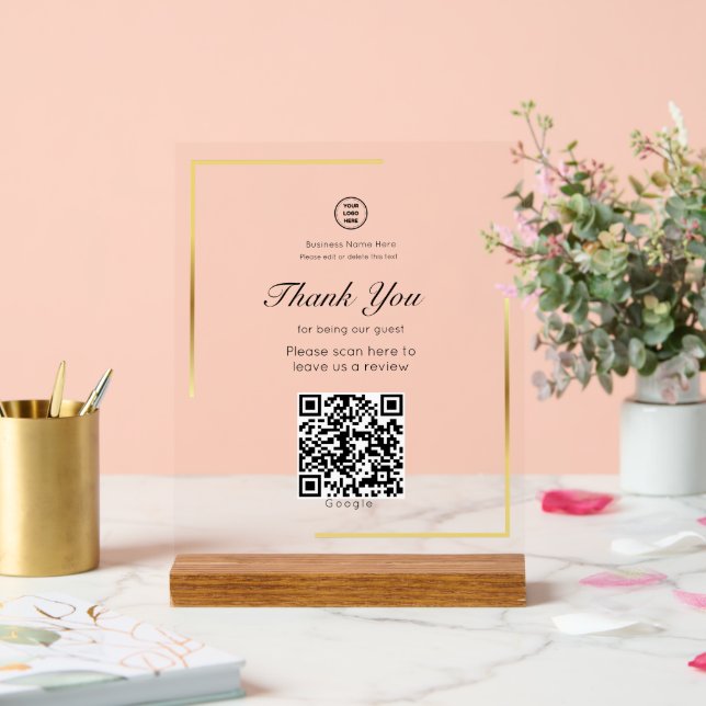 Gold Frame QR Code Leave A Review Business Store Acrylic Sign (Wedding)