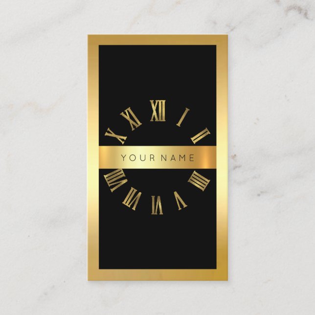 Gold Frame Roman Clock Glitter Vertical Business Card (Front)