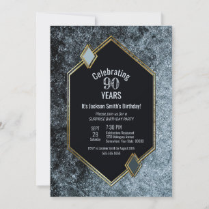 Gold Frame Silver Surprise 90th Birthday Party Invitation