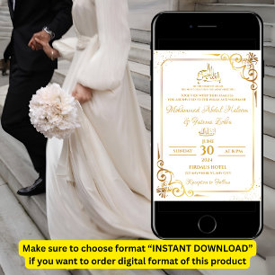 Gold Frame Simple Elegant Modern Nikah Walima Invitation
