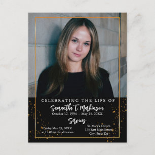 Gold Frame Simple Modern Speckled Funeral Postcard