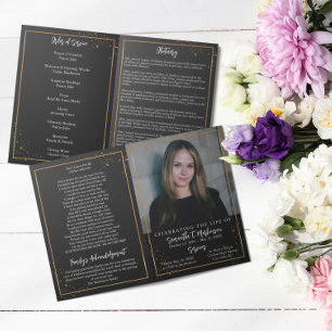 Gold Frame Simple Modern Speckled Funeral Programme