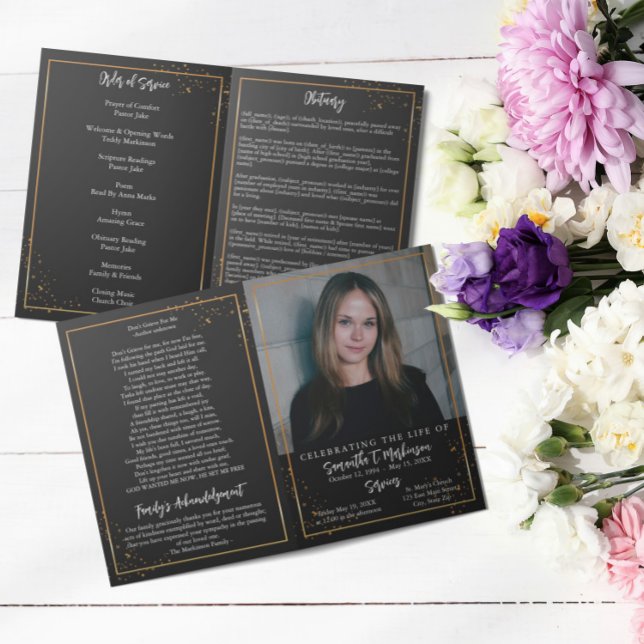 Gold Frame Simple Modern Speckled Funeral Programme (Creator Uploaded)