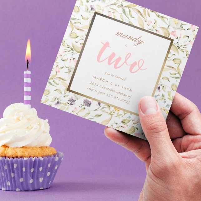 Gold Frame Spring Boho Wildflower Pampas Birthday Invitation (Creator Uploaded)