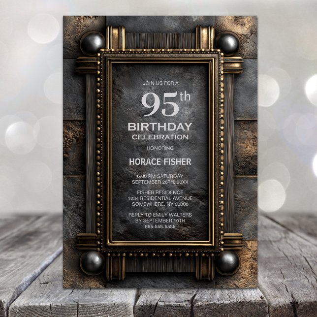 Gold Frame Stone 95th Birthday Party Invitation (Creator Uploaded)