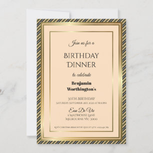 Gold Frame Striped 30th Birthday Dinner Invitation