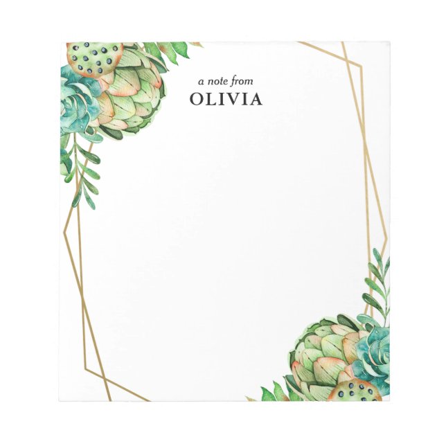 Gold Frame Succulent Personalised Notepad (Front)