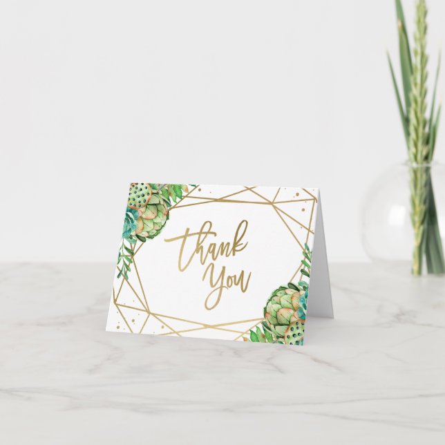 Gold Frame Succulent Personalised Thank You Card (Front)