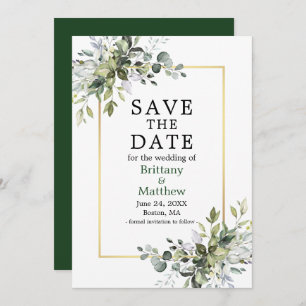 Gold Frame Watercolor Botanical Greenery Elegant Save The Date