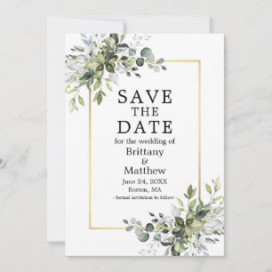 Gold Frame Watercolor Botanical Greenery Save The Date