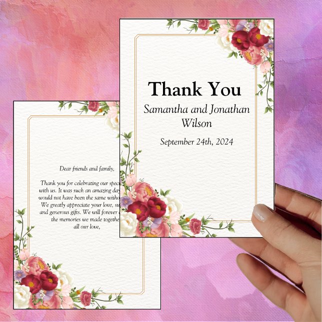 Gold Frame Watercolor Flowers Thank You Card (Creator Uploaded)