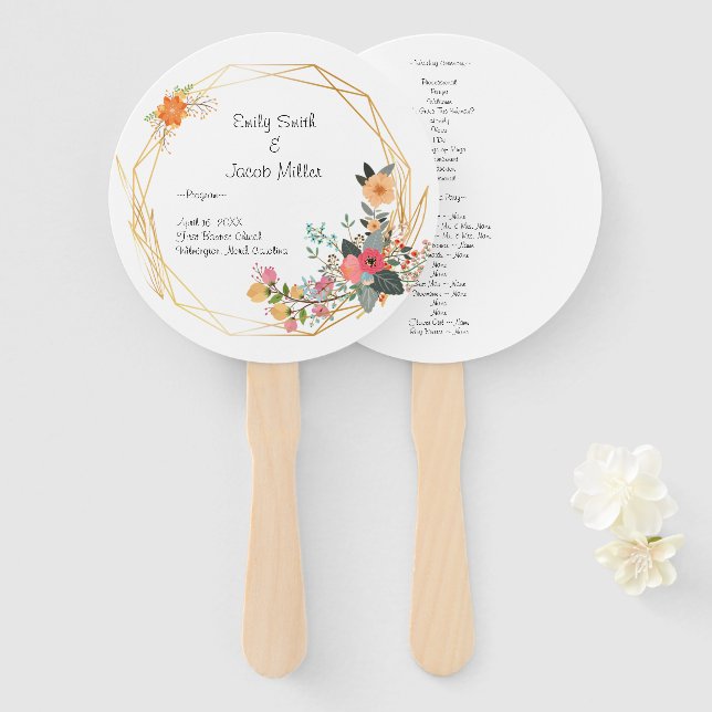 Gold Frame Wedding Program Fan (Front and Back)
