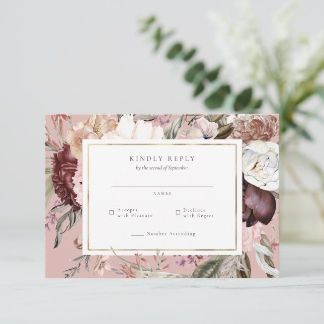 Gold Frame Wildflower Wedding RSVP Reply (Standing Front)