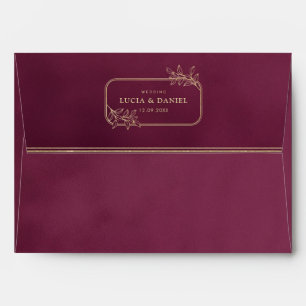 Gold Frame & Wine Velvet Texture Wedding Envelope