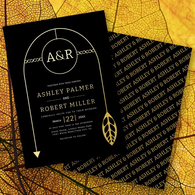 Gold frame with leaf, initials black wedding (Creator Uploaded)