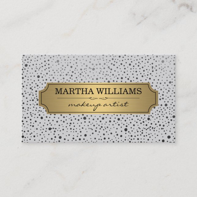 Gold Frame with Metallic Dots Grey Business Card (Front)