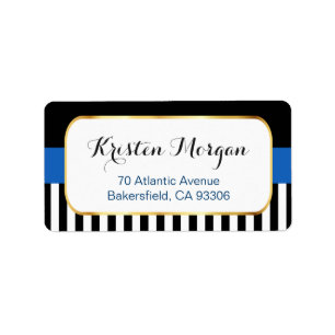Gold Frame with Navy Blue Black White Stripes Label