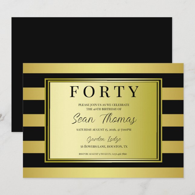 Gold Framed 40th Birthday Invitation (Front/Back)