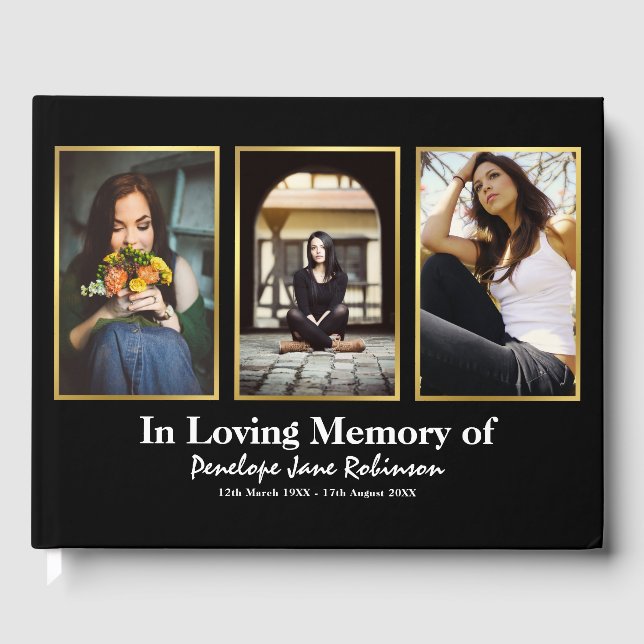 Gold Framed Collage Photo In Loving Memory Guest Book (Front)