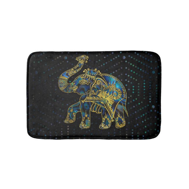 Gold Framed Elephant on Colourful Abalone decor Bath Mat (Front)
