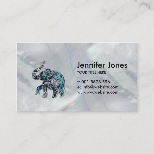 Gold Framed Elephant on Colourful Abalone decor Business Card (Front)