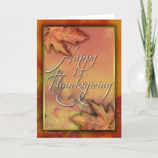 Gold framed fall leafs-Thanksgiving Holiday Card