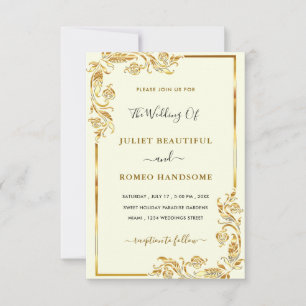 Gold Framed Golden Leaves Wedding Invitation