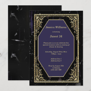 Gold Framed Marble Goth Birthday Party Invitation