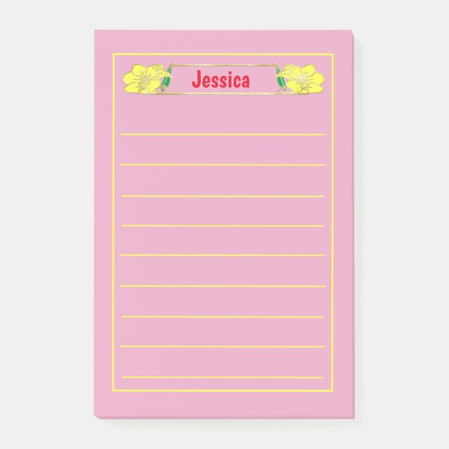 Gold Framed Ornate Yellow Floral Graphic Post-it Notes (Front)