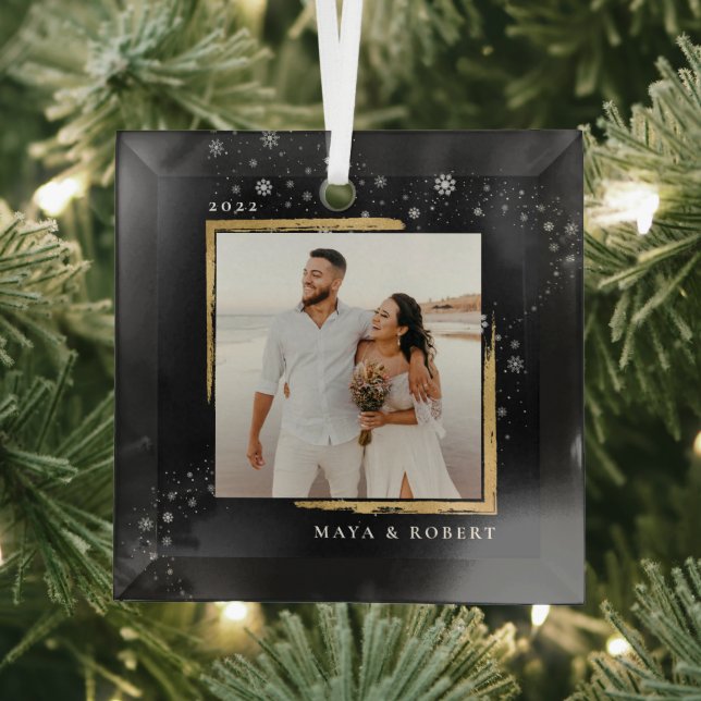 Gold Framed Photo Christmas Holiday Glass Tree Decoration (Insitu)