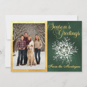 Gold Framed Photo & Crystal Snowflake Holiday Card
