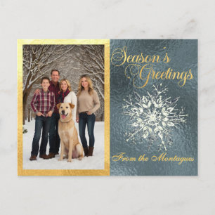 Gold Framed Photo & Crystal Snowflake Holiday Postcard