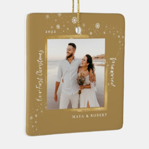 Gold Framed Photo Our First Christmas Married  Ceramic Ornament