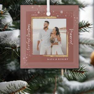 Gold Framed Photo Our First Christmas Married Glass Tree Decoration