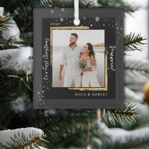 Gold Framed Photo Our First Christmas Married Glass Tree Decoration