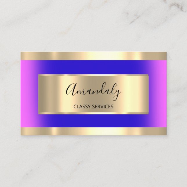 Gold Framed  Professional Black  Ocean Blue Pink Business Card (Front)
