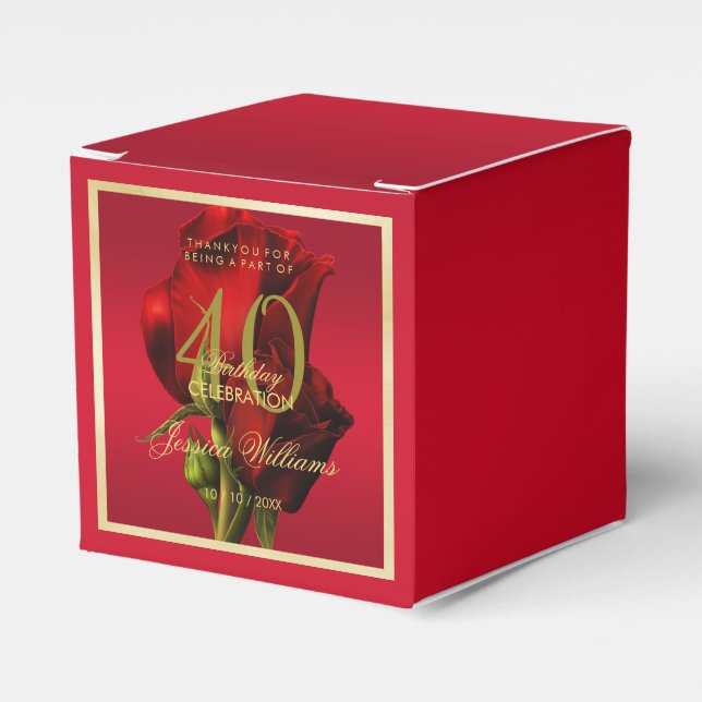 Gold Framed Romantic Red Rose Birthday Favour Box (Front Side)