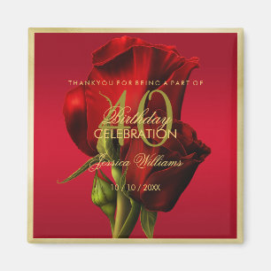 Gold Framed Romantic Red Rose Birthday Magnet