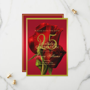 Gold Framed Romantic Red Rose Birthday Save The Date