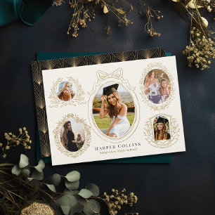 Gold Frames & Botanical Accents Cream Graduation Invitation