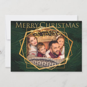 Gold Frames on Pine Branches Christmas Photo Holiday Card