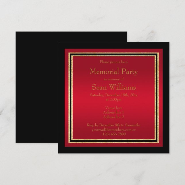 Gold Frames Red & Black Memorial Party Invitation (Front/Back)