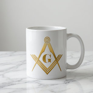 Gold Freemason Square and Compass Coffee Mug