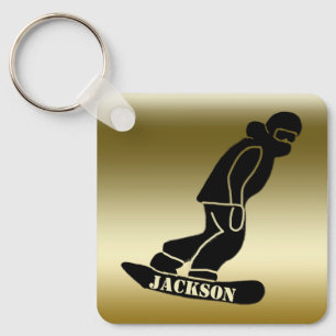 Gold Freeride Snowboarder Snowboarding Stencil Key Ring